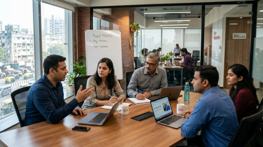 indian employees having a meeting in a office