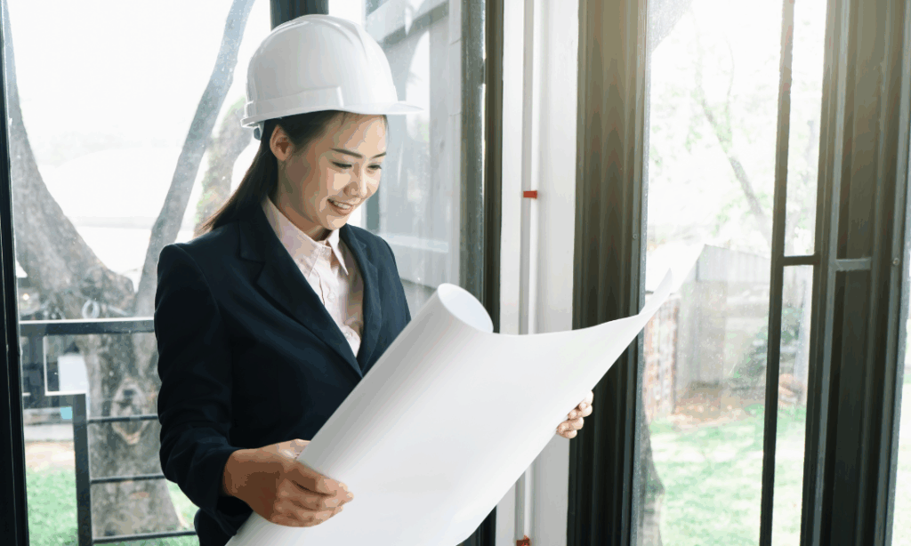 remote architect in malaysia holding a blueprint