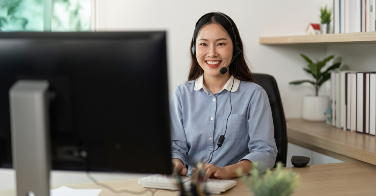 malaysian customer support engineer assisting client call