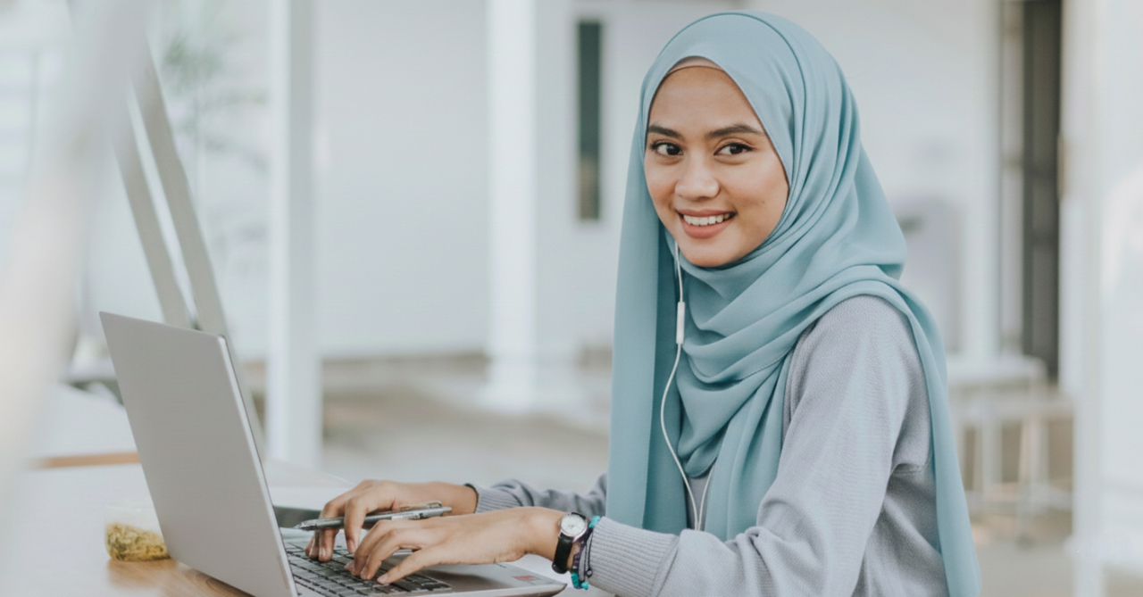malaysian offshore social media manager working in a laptop