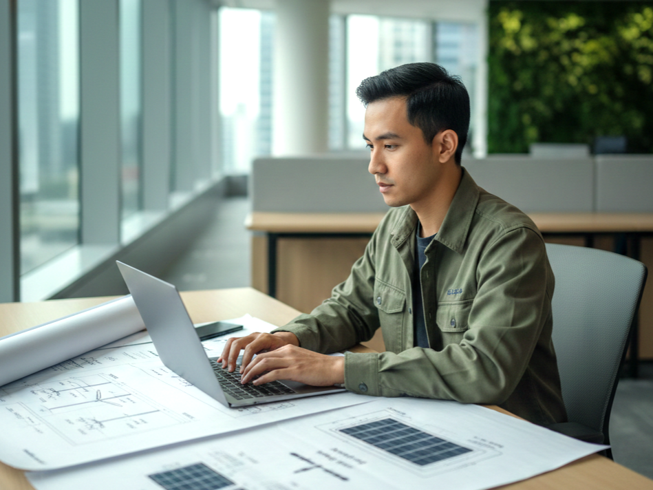 remote renewable energy engineer in malaysia working on a office
