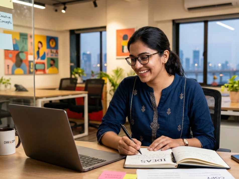 outsourced copywriter reviewing article on a laptop
