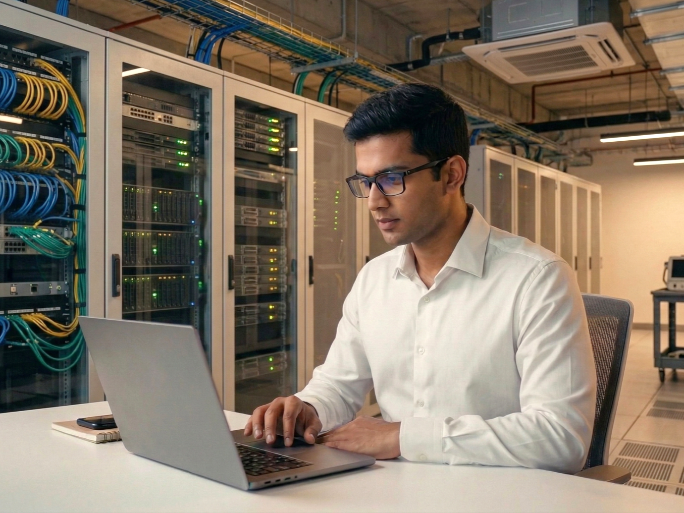 outsourced systems engineer in a data center working