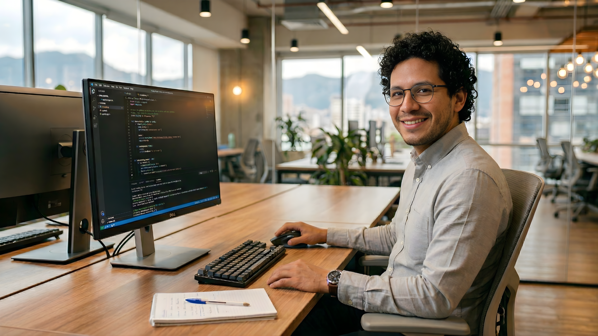 outsourced colombian ai engineer working with a monitor that shows an ai development code
