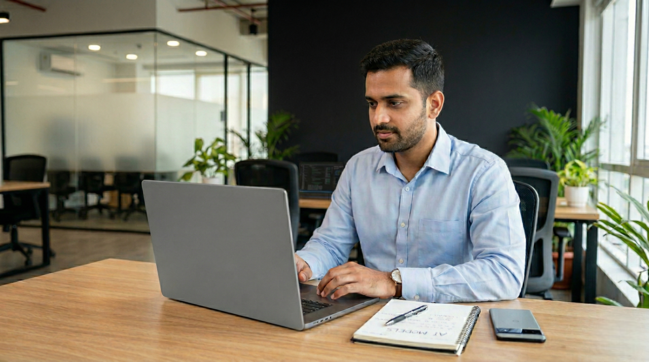 outsourced ai engineer in india working in a office