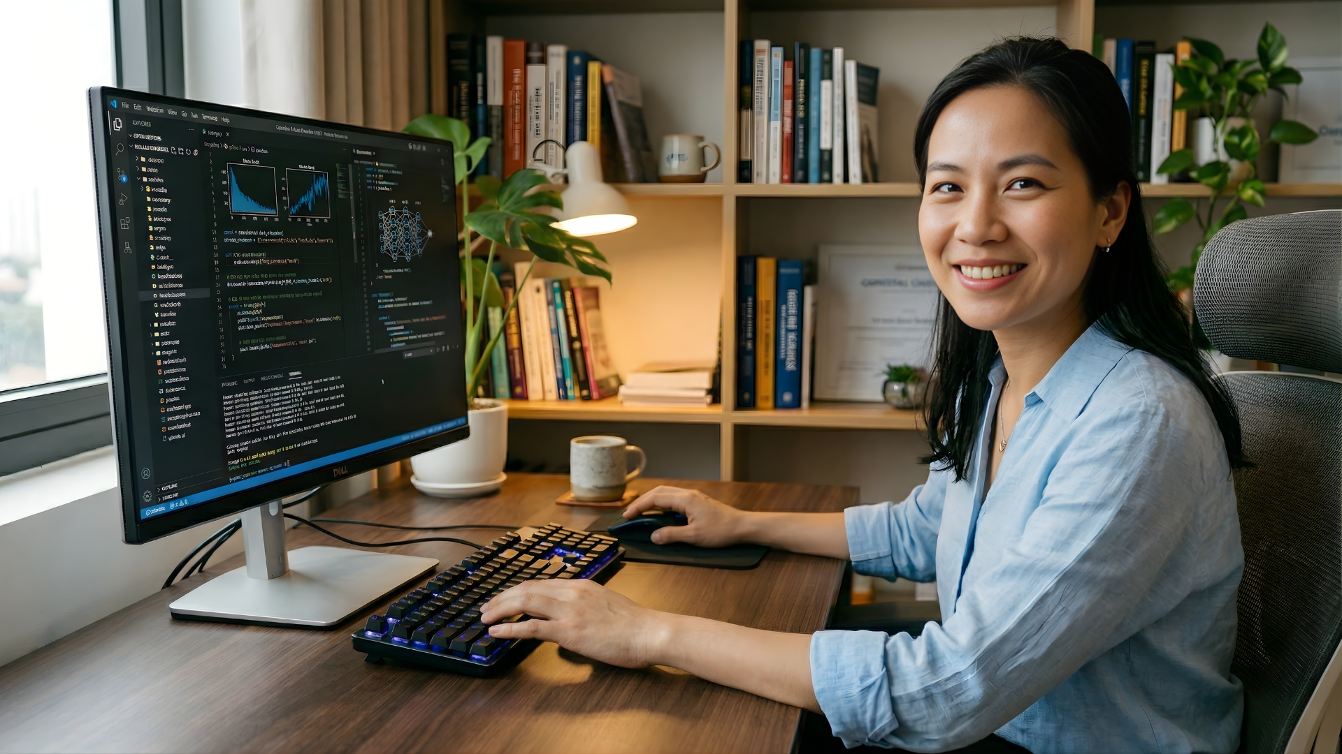 vietnamese research scientist coding an ai program in a computer