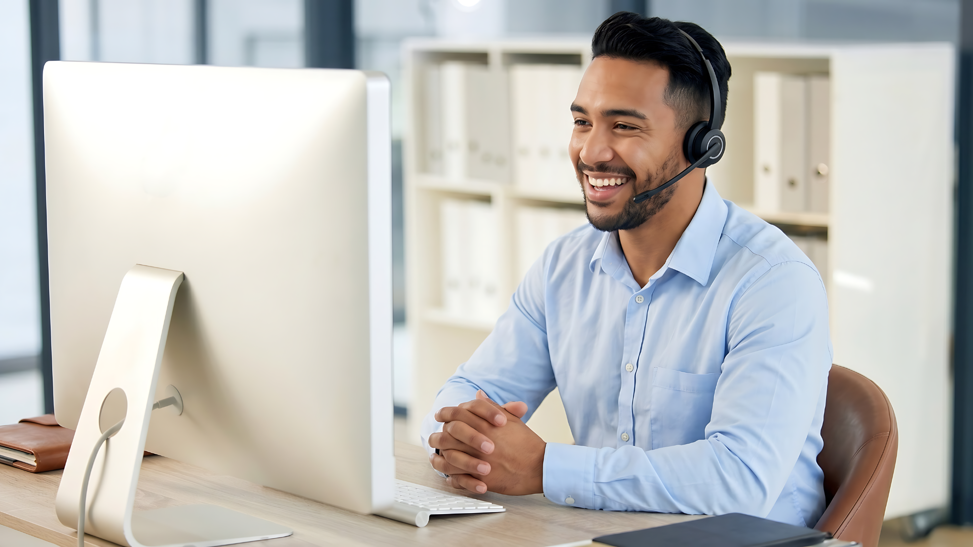 remote bilingual sales representative​ actively attending a client call