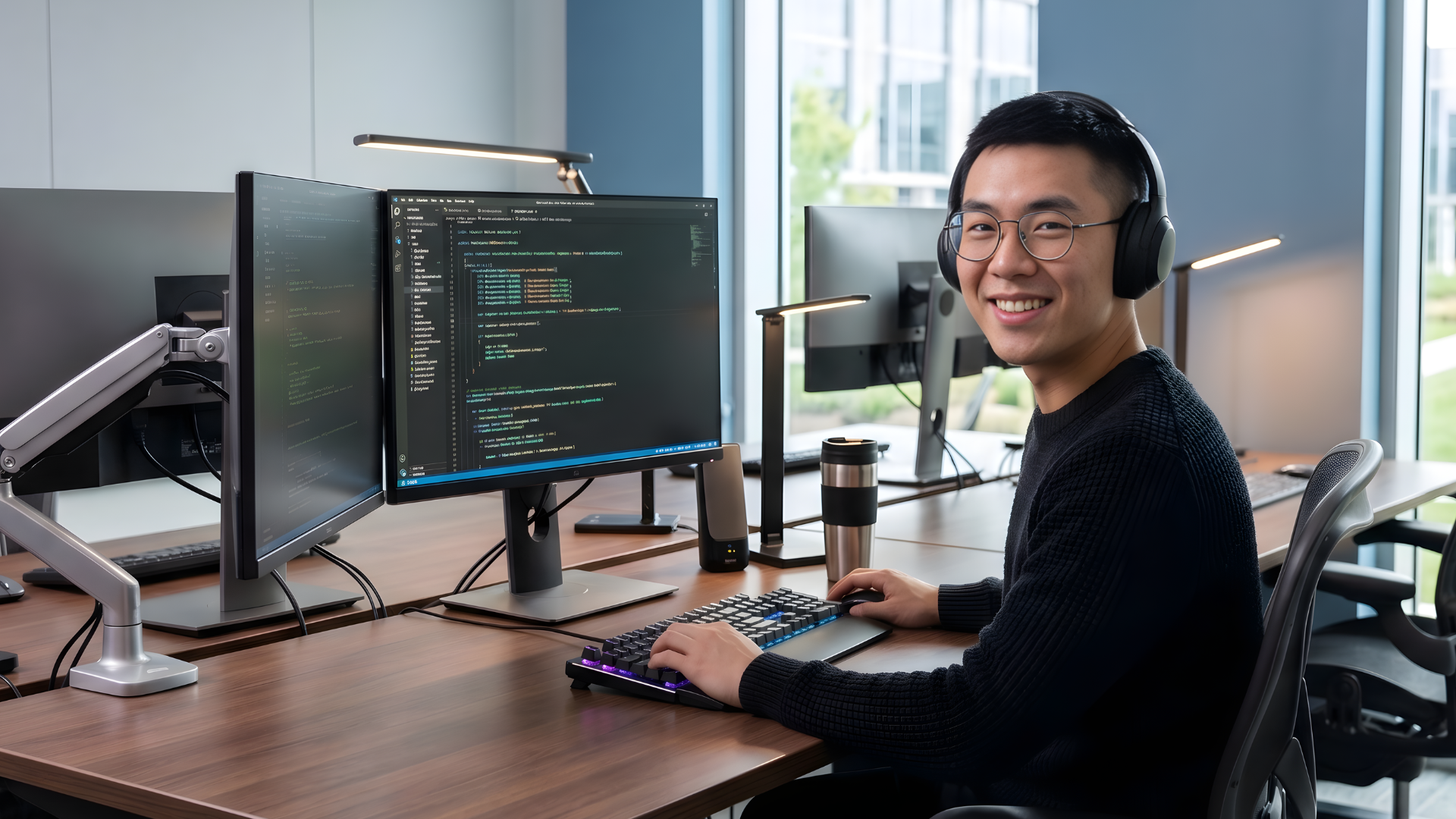 offshore programmer in vietnam showcasing the code the monitor