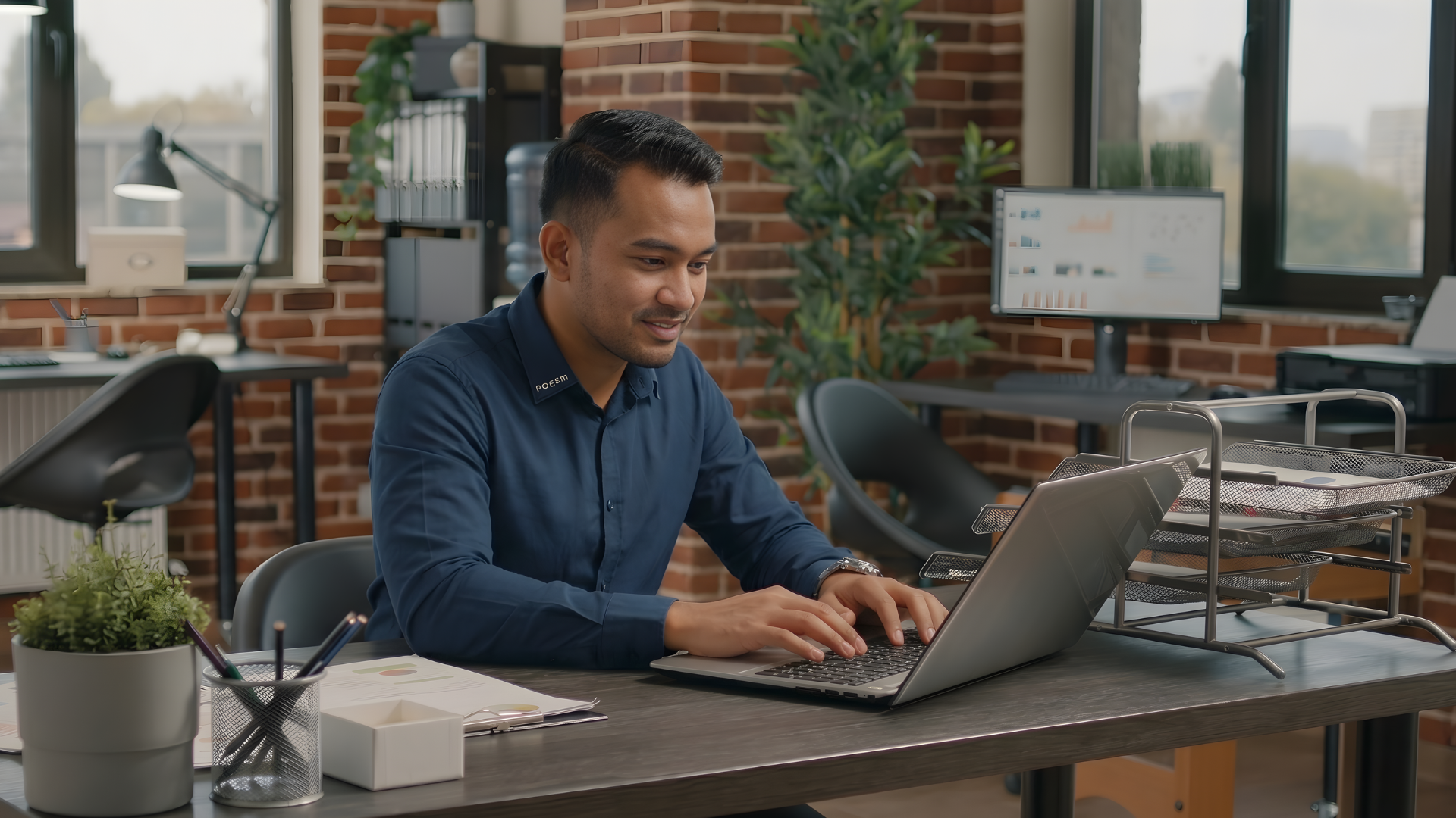 remote electrical engineer working in an industrial vibe office