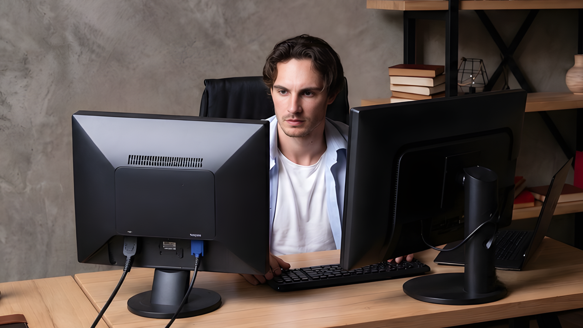 outsourced noc support technician in argentina actively working in an IT office
