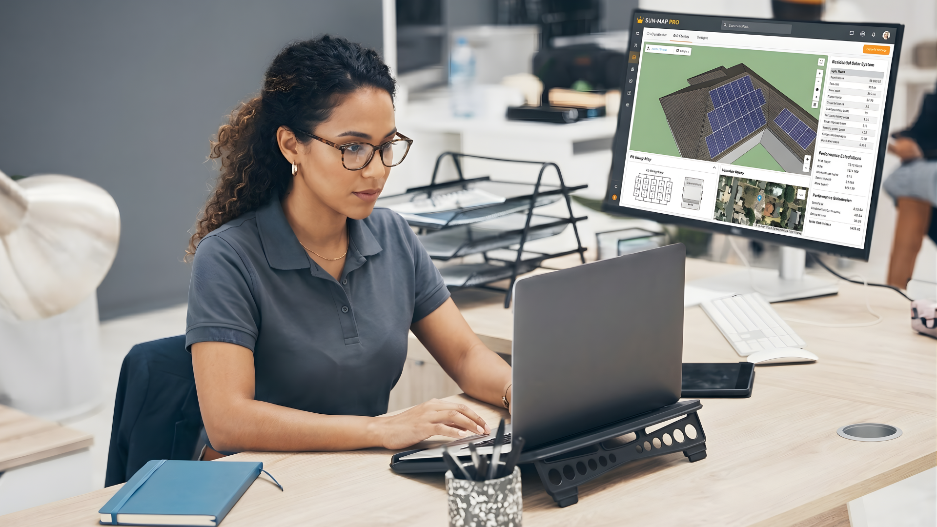 latina offshore electrical engineer working with a solar design