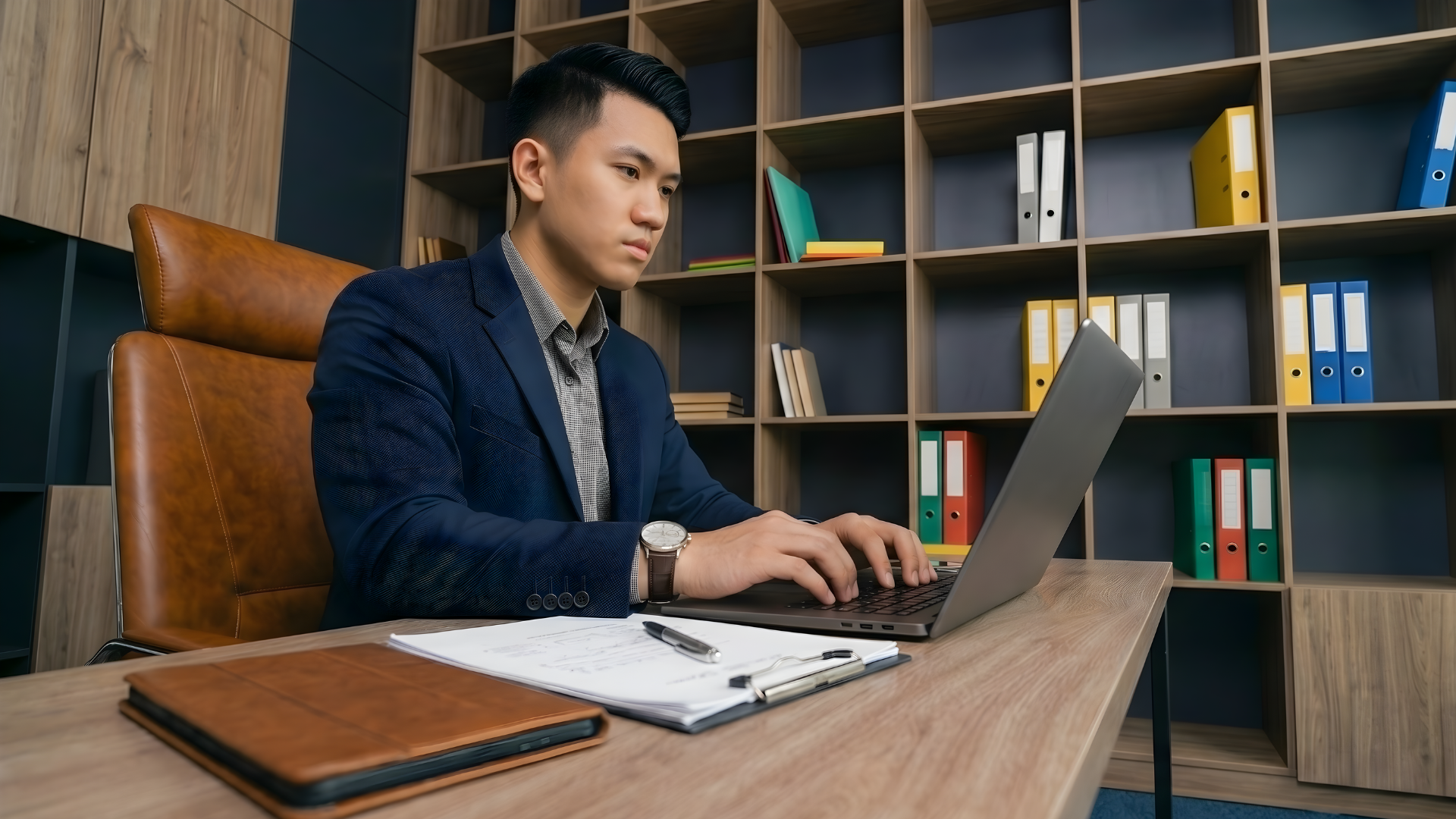 operations research analyst organizing company data in a laptop