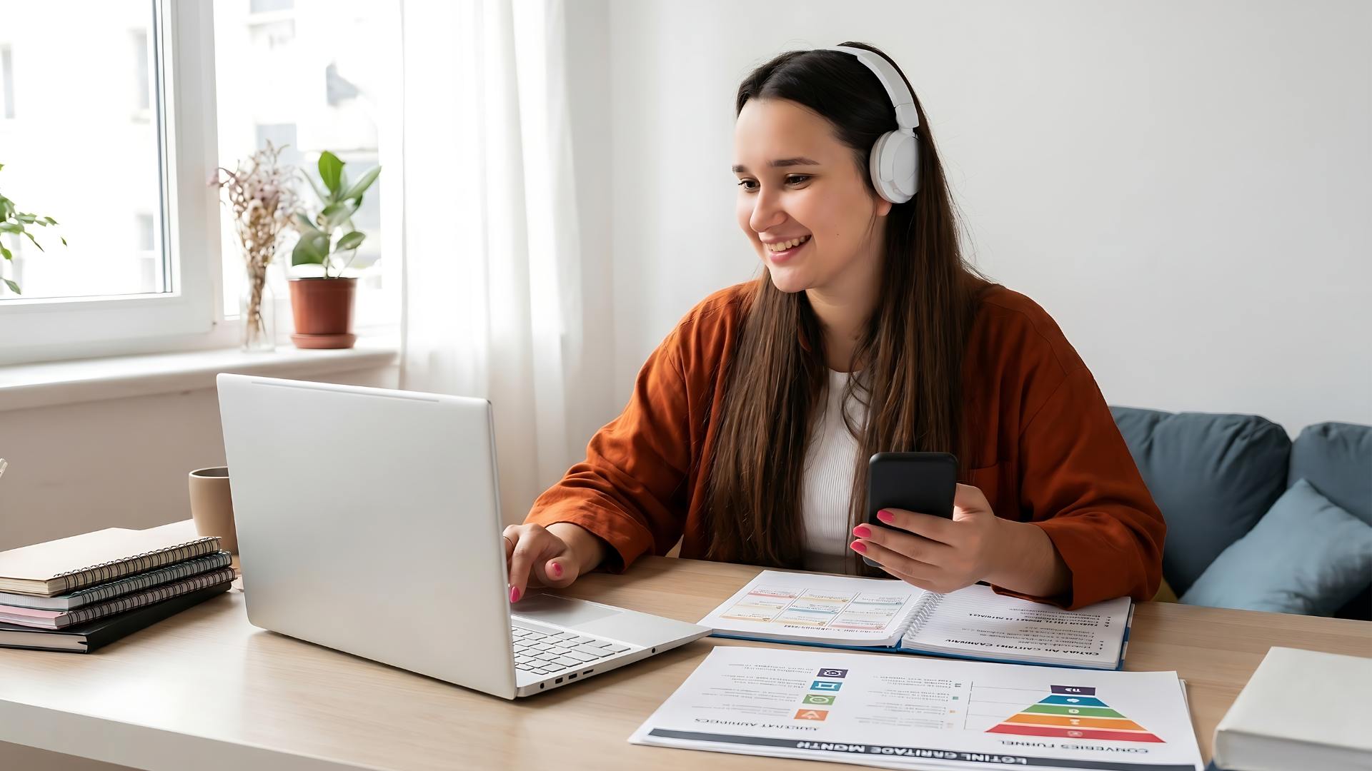 digital content producer working with a laptop in a home office