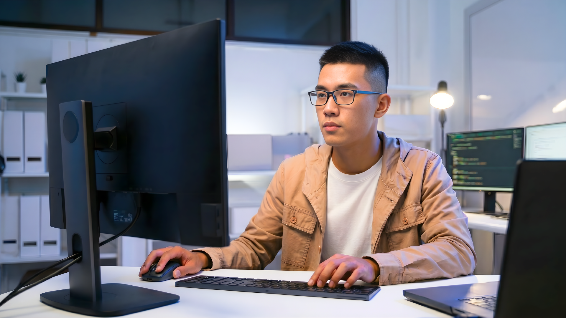 vietnamese remote security analyst actively working in an it office