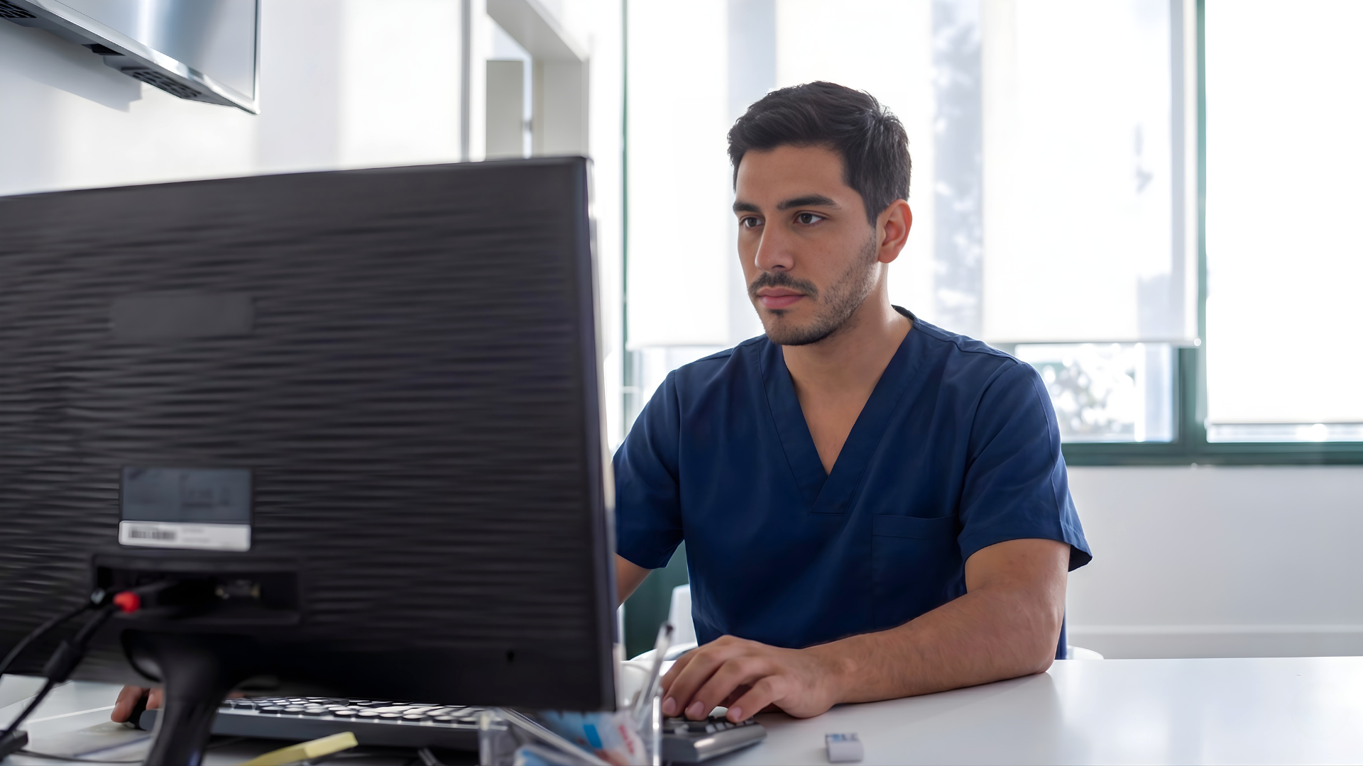 remote clinic research associate in argentina working on a computer