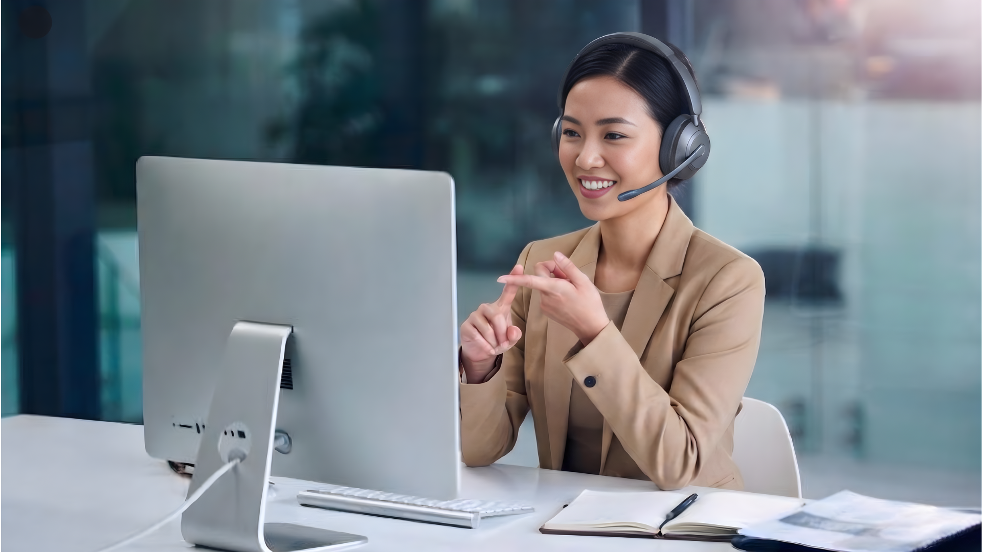virtual customer success manager attending a remote meeting with client