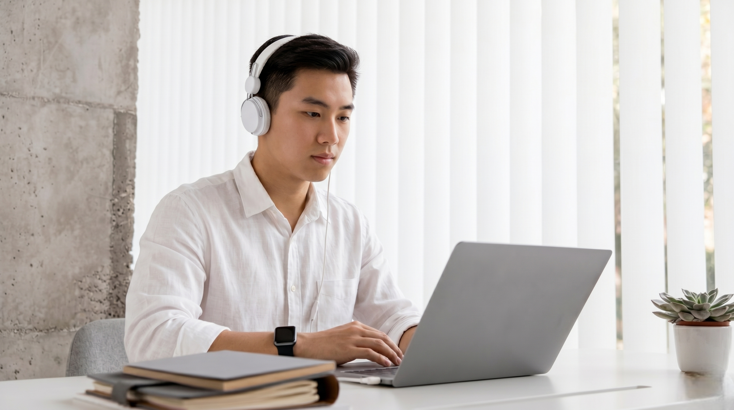 professional utilizing learning support officer outsourcing in Vietnam while typing on a laptop