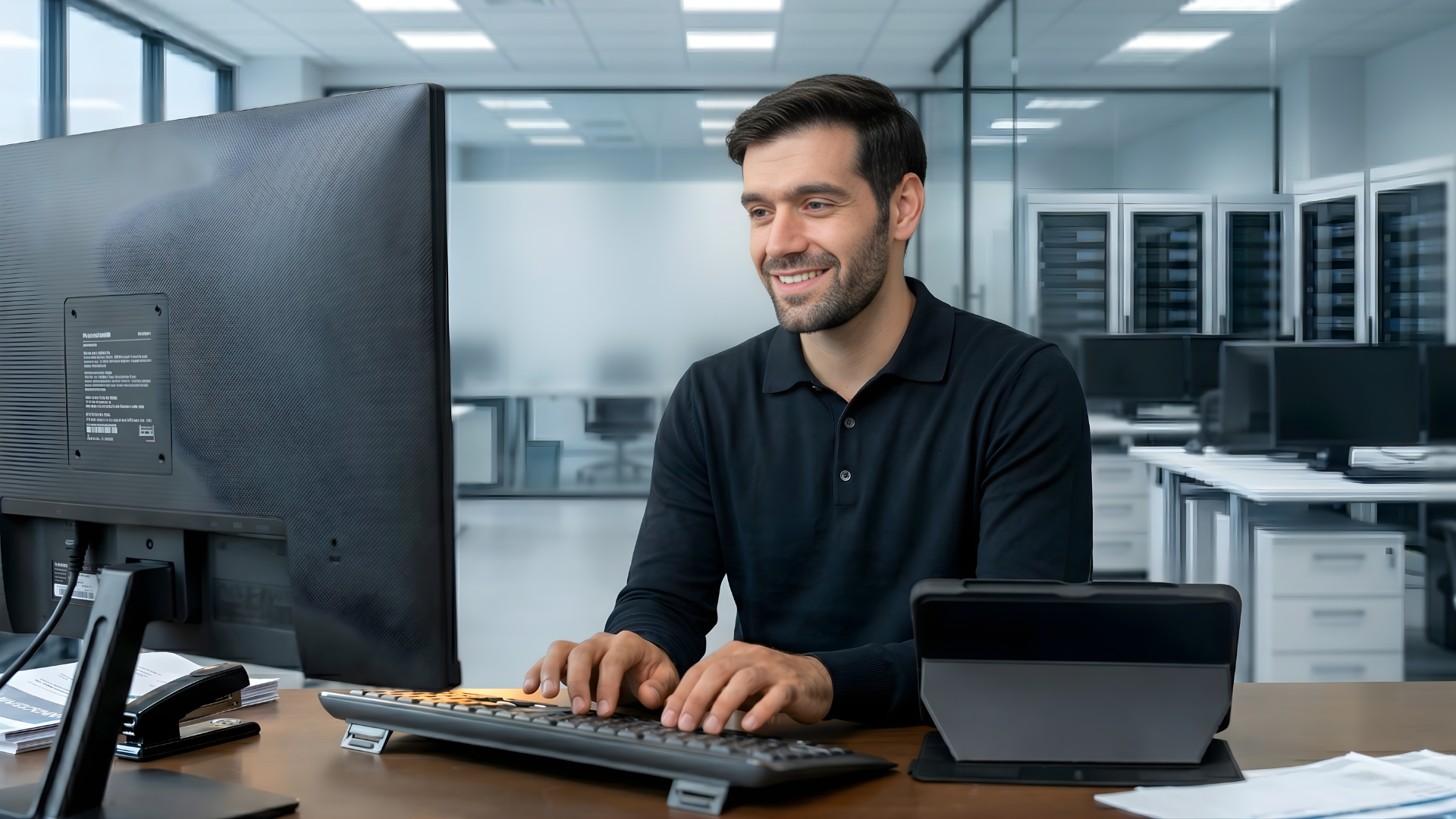 remote product designer happy designing digital product in an office