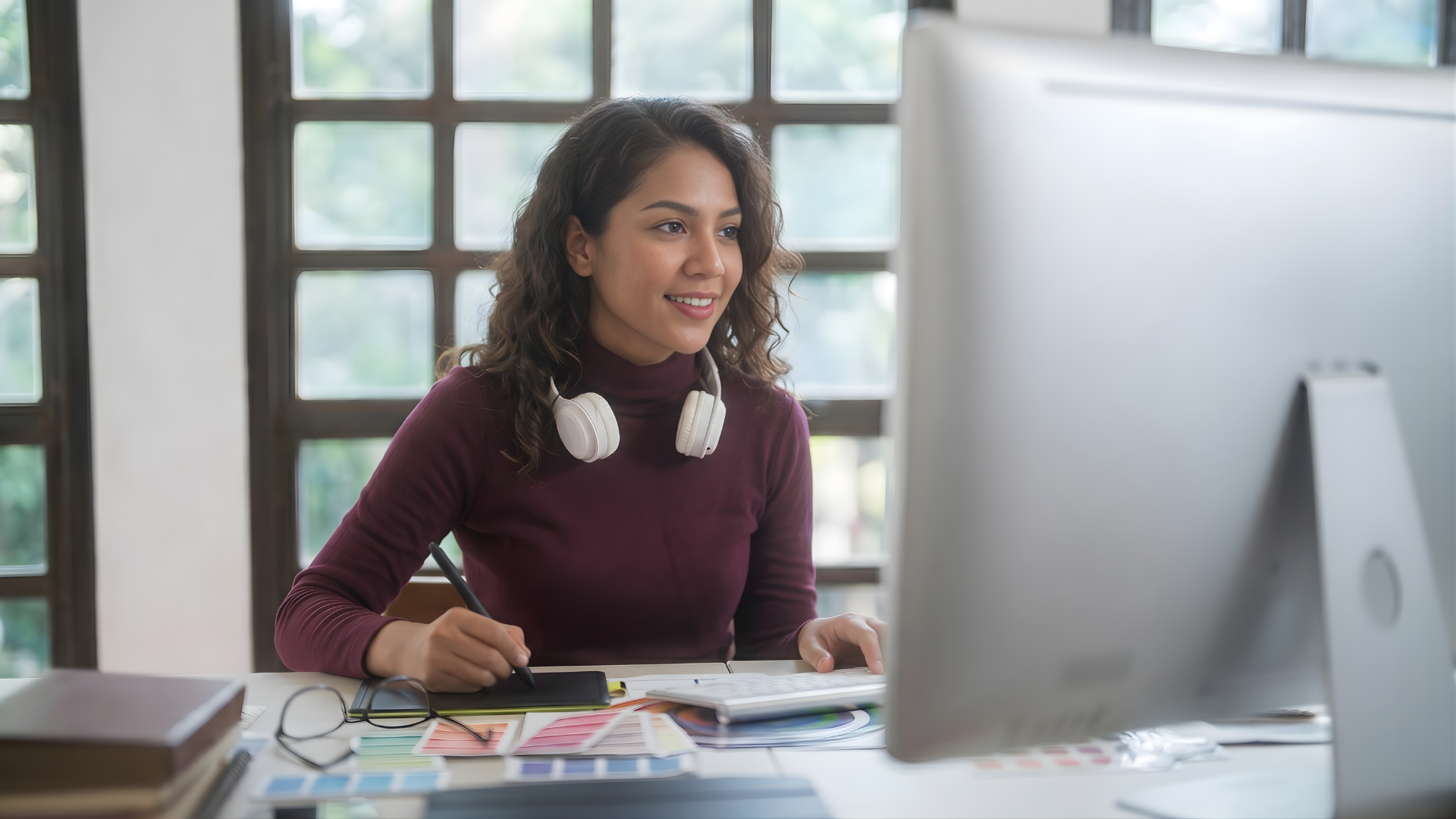 remote product designer in colombia working with desktop in a office