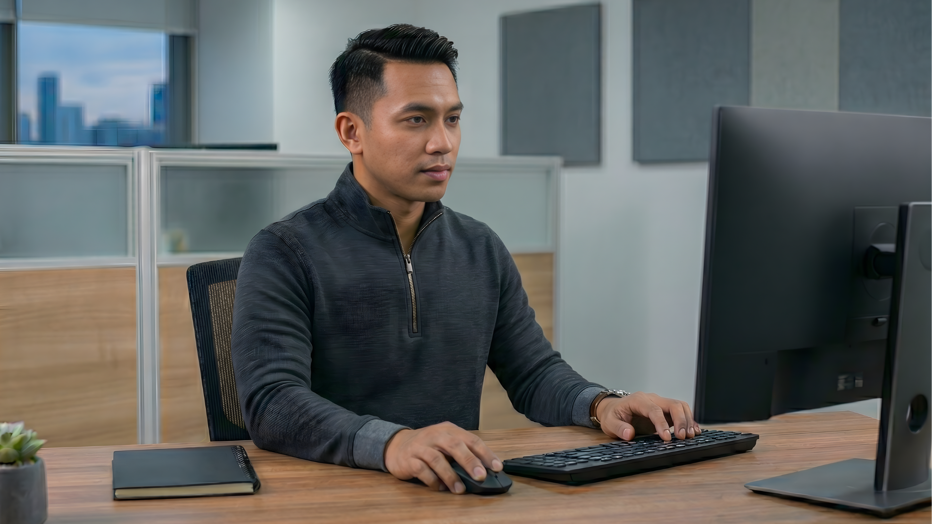 remote product designer in malaysia working with a desktop in an office