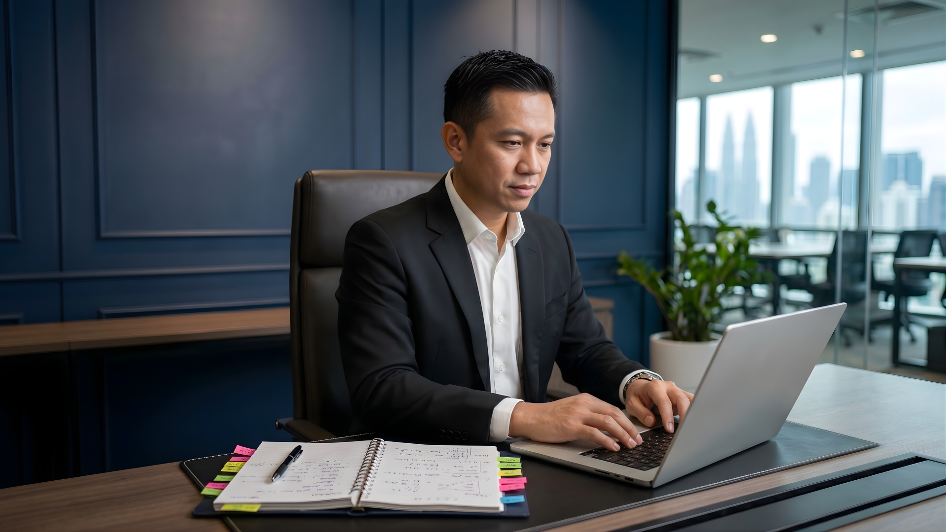 virtual legal assistant documenting cases in a laptop