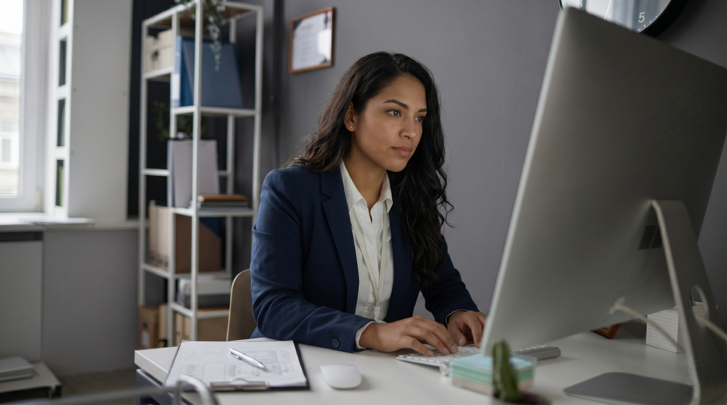 latina remote underwriter analyzing financial data in a computer