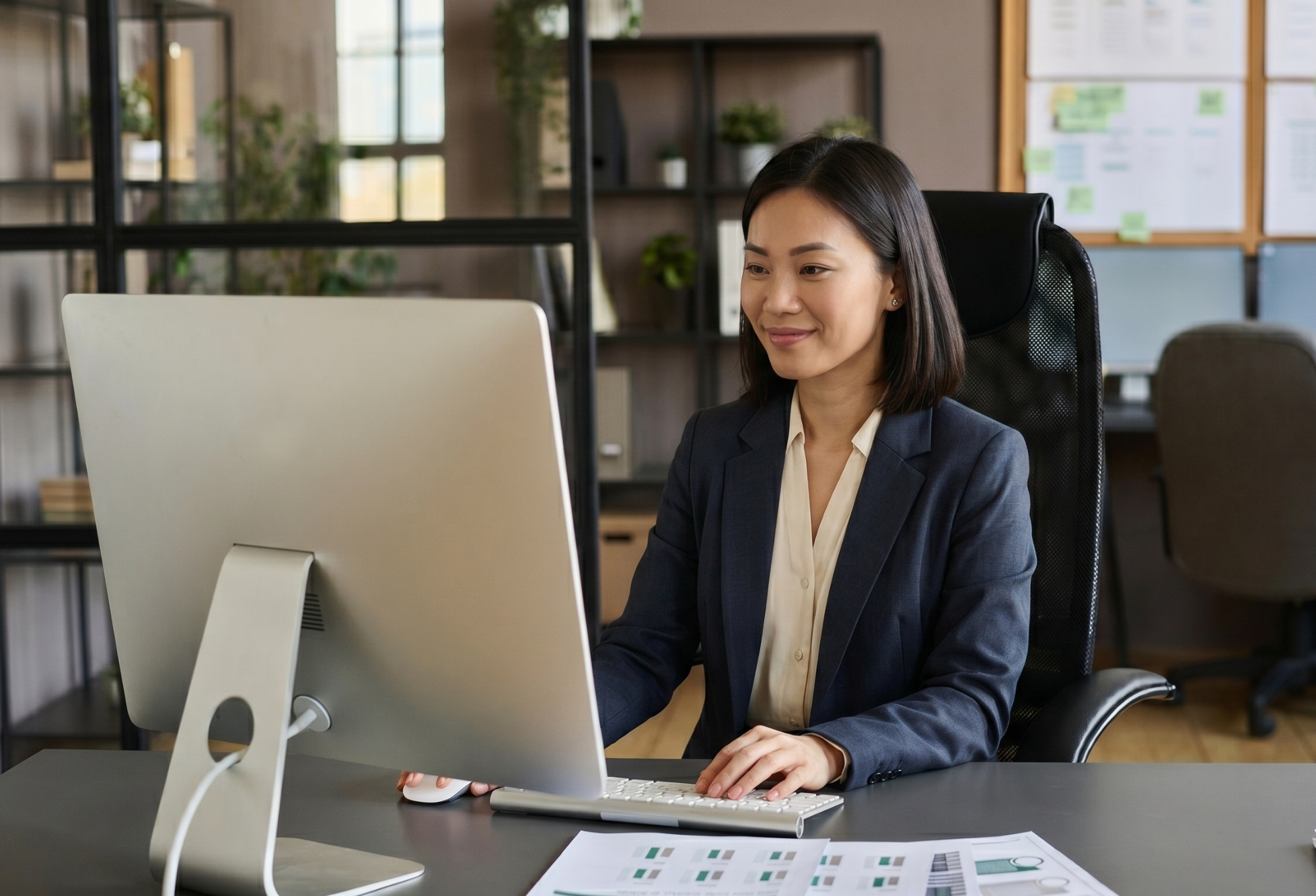 outsourced underwriting professional working with a computer