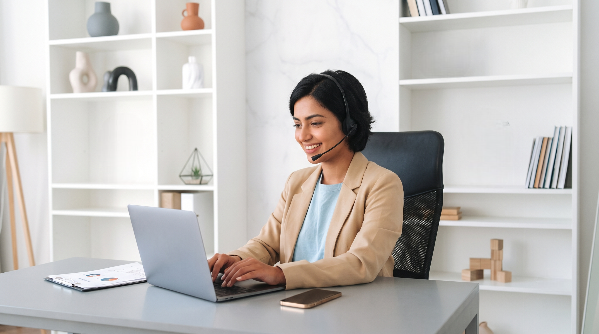 Professional amazon virtual assistant in India working on a laptop at her desk