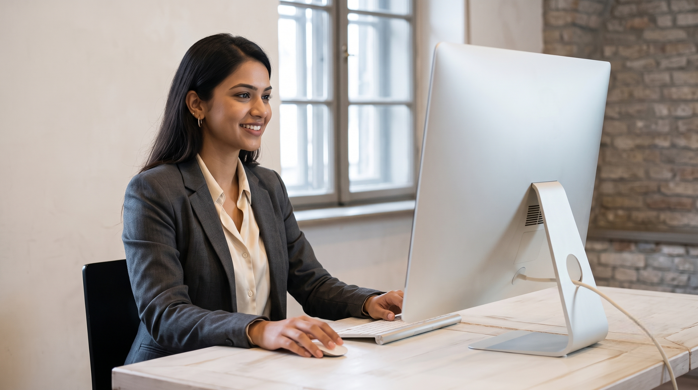 remote talent acquisition coordinator reviewing data on a laptop and taking notes in an open-plan office