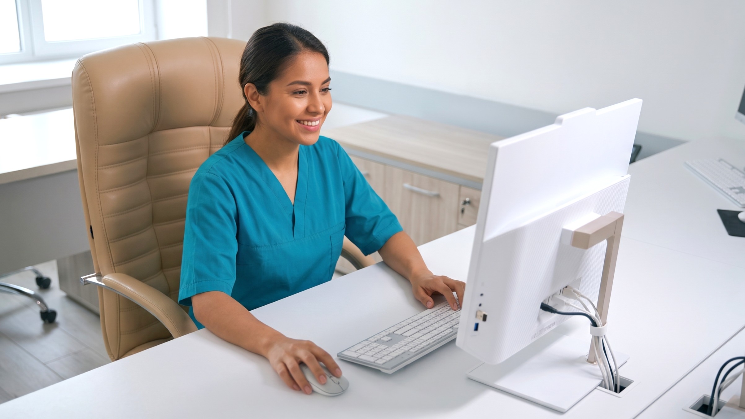 Offshore media coordinator working from an office