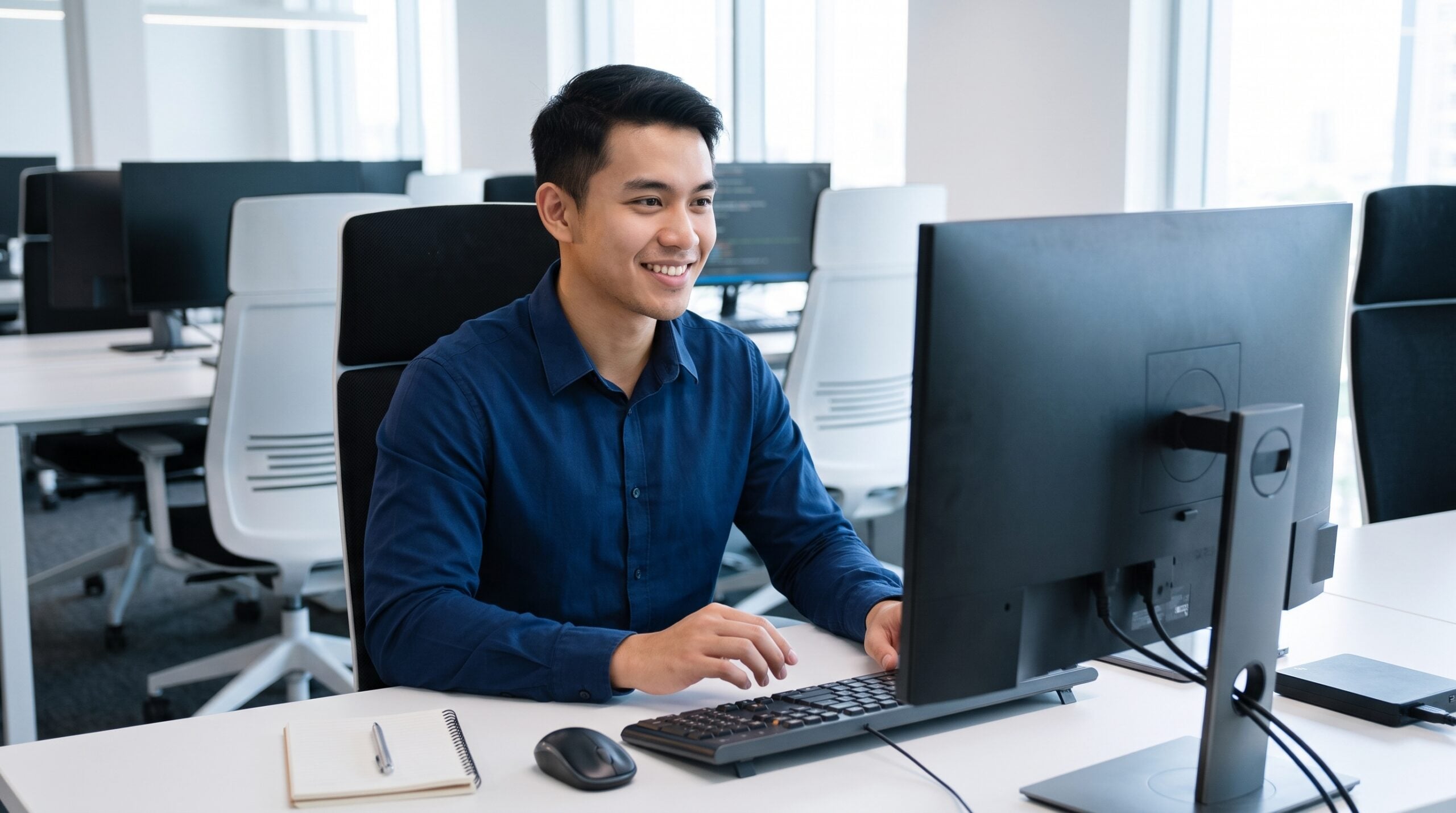 Enterprise architect expert working remotely on a computer