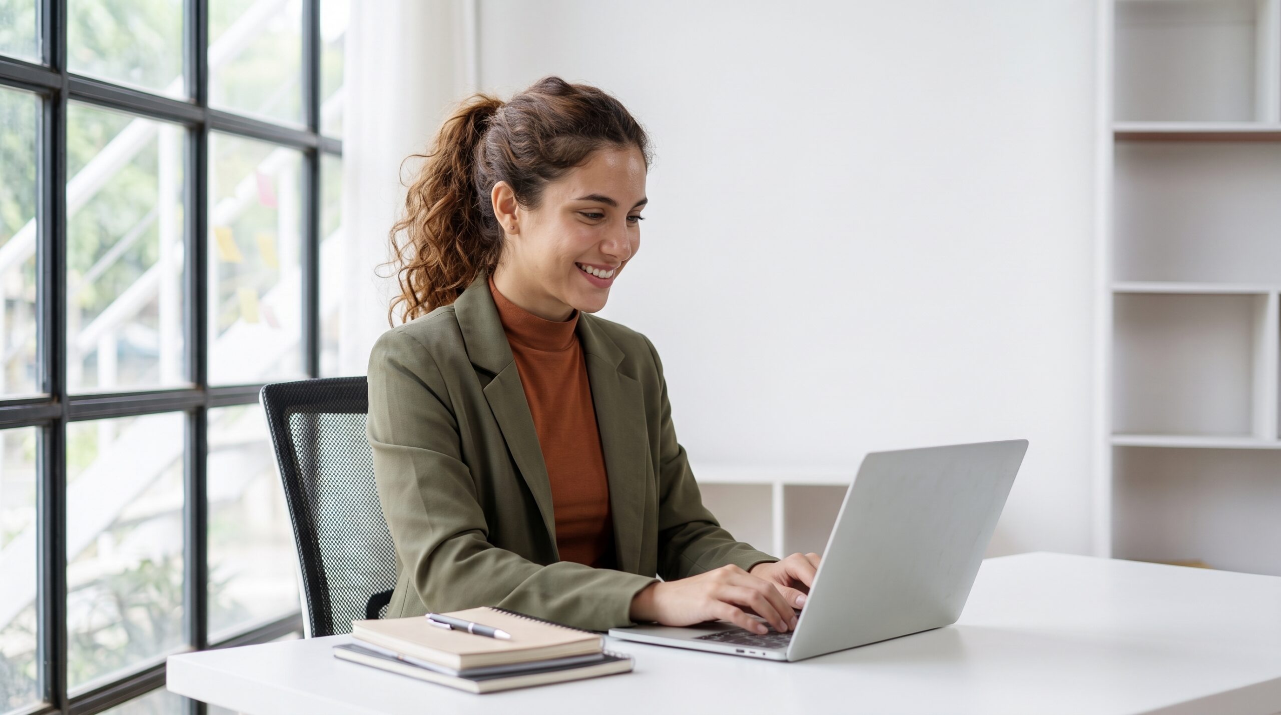 argentina female working as a offshore talent sourcing on a laptop