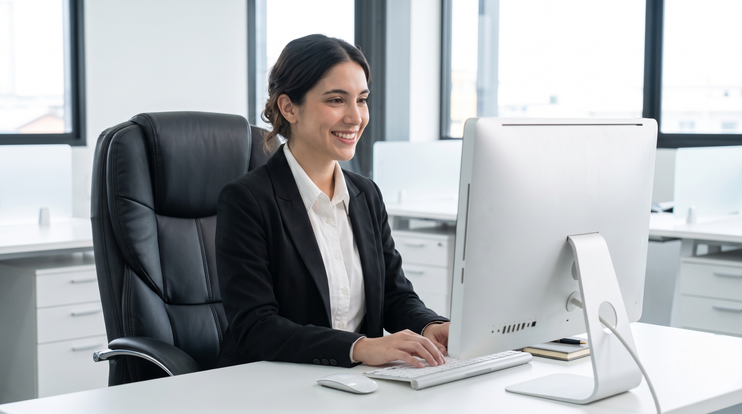 Outsourcing asset management professional in Argentina working at a desktop