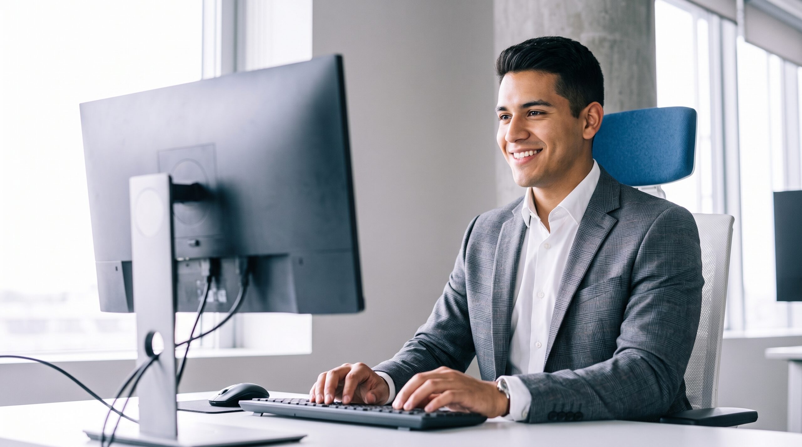 Professional leveraging outsourcing in management accounting at a modern office workstation
