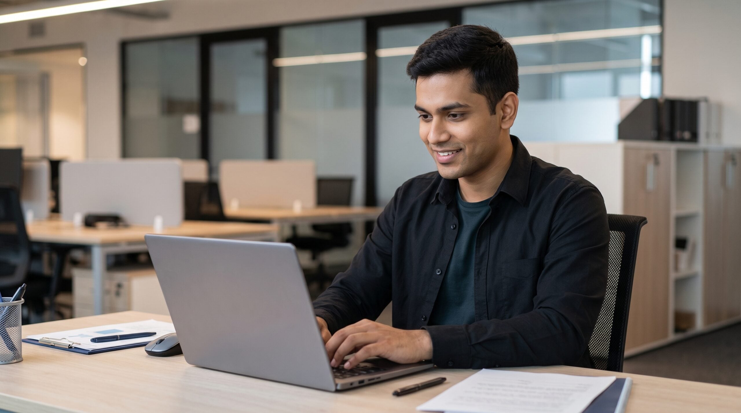 Professional working on a laptop to outsource ServiceNow services for business operations