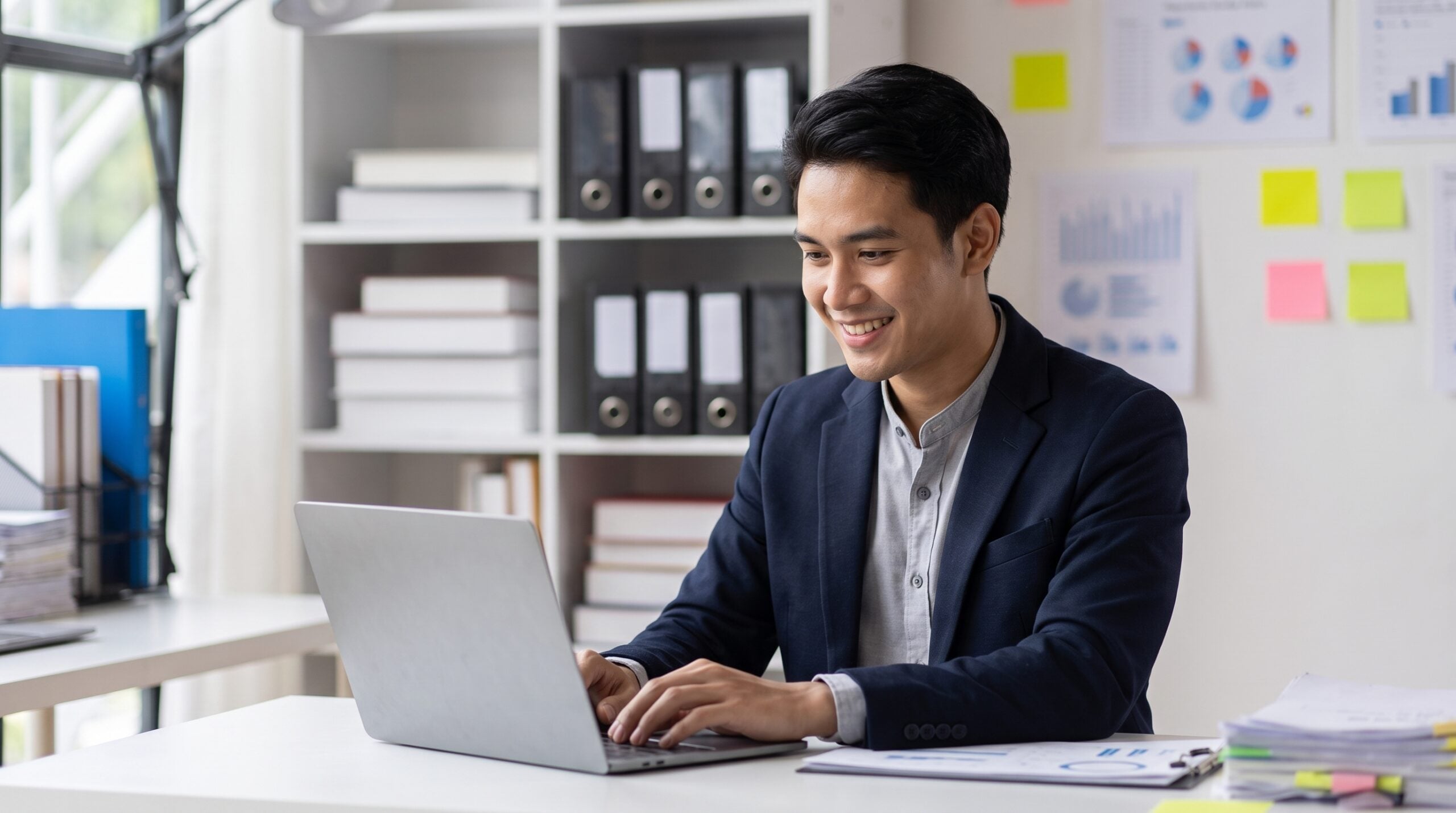 malaysian remote assistant accountant analyzing data in a laptop