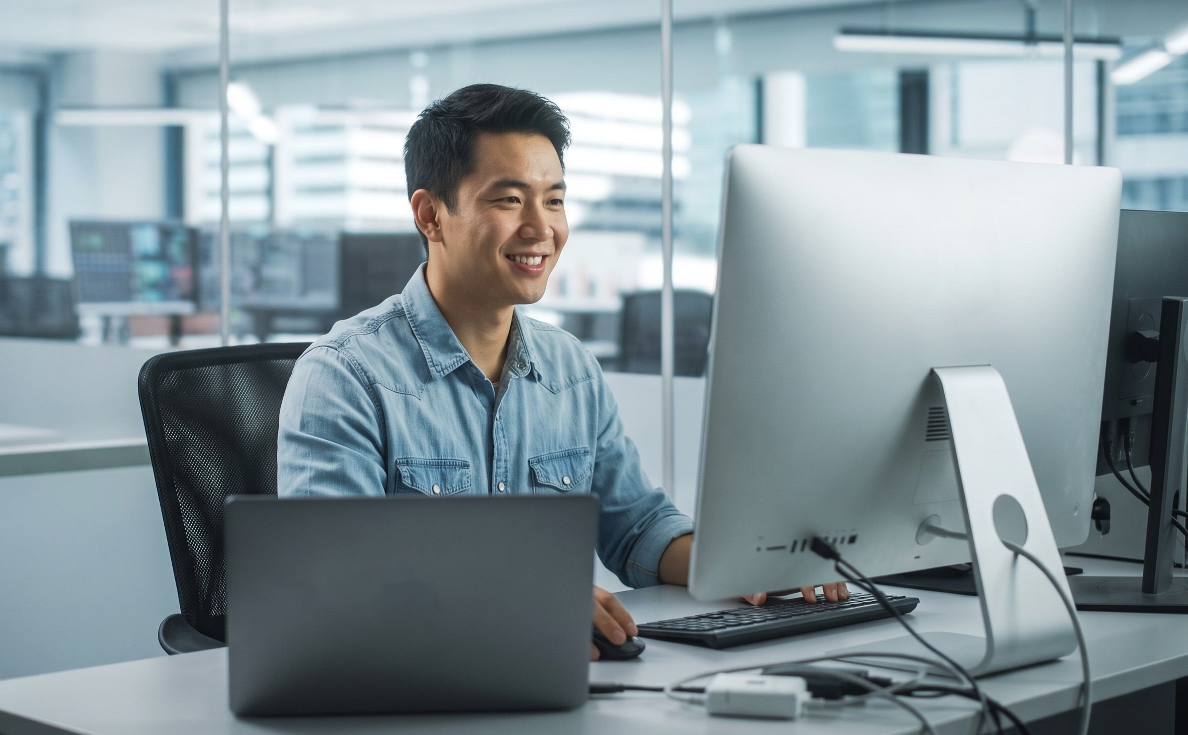 professional software developer available as forward deployed engineers for hire working on an iMac