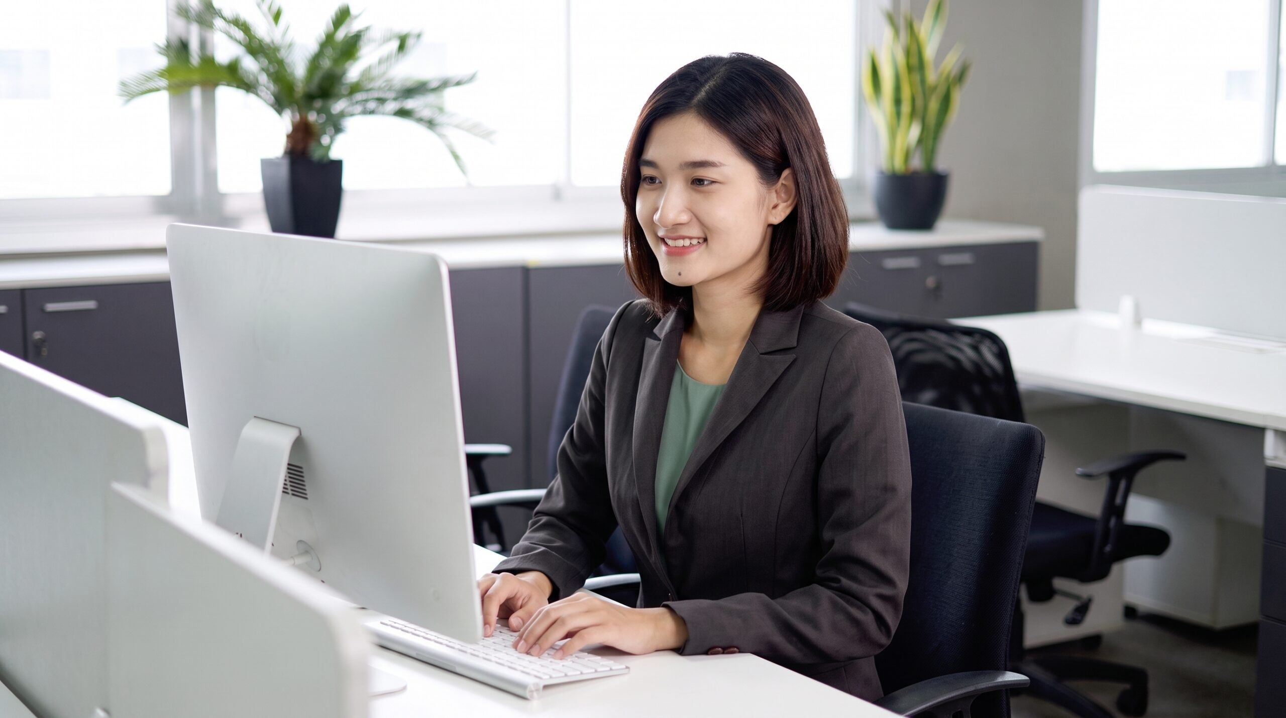 Female student admissions officer in Vietnam processing remote student enrolment applications